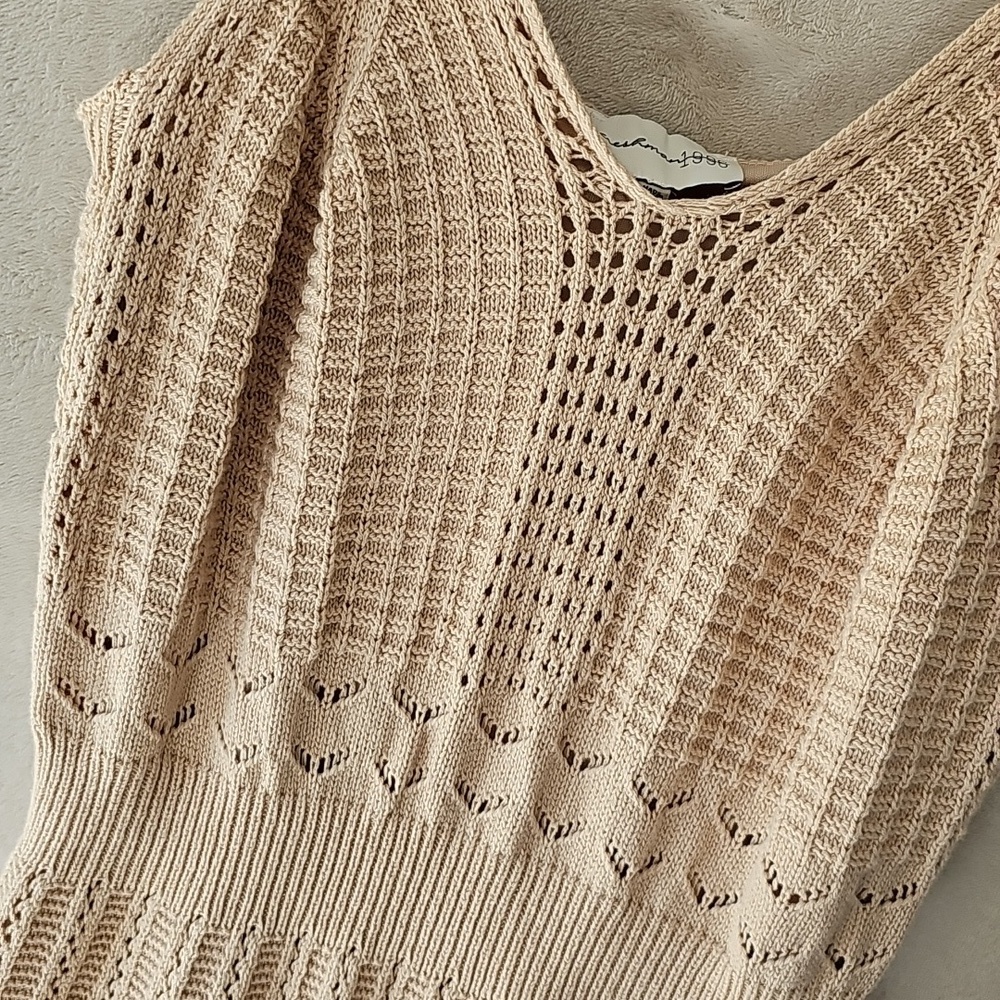 NWT Freshman 1996 Stretchy Strappy Crochet Midi Dress Tan L Whimsical Festival - Picture 4 of 6